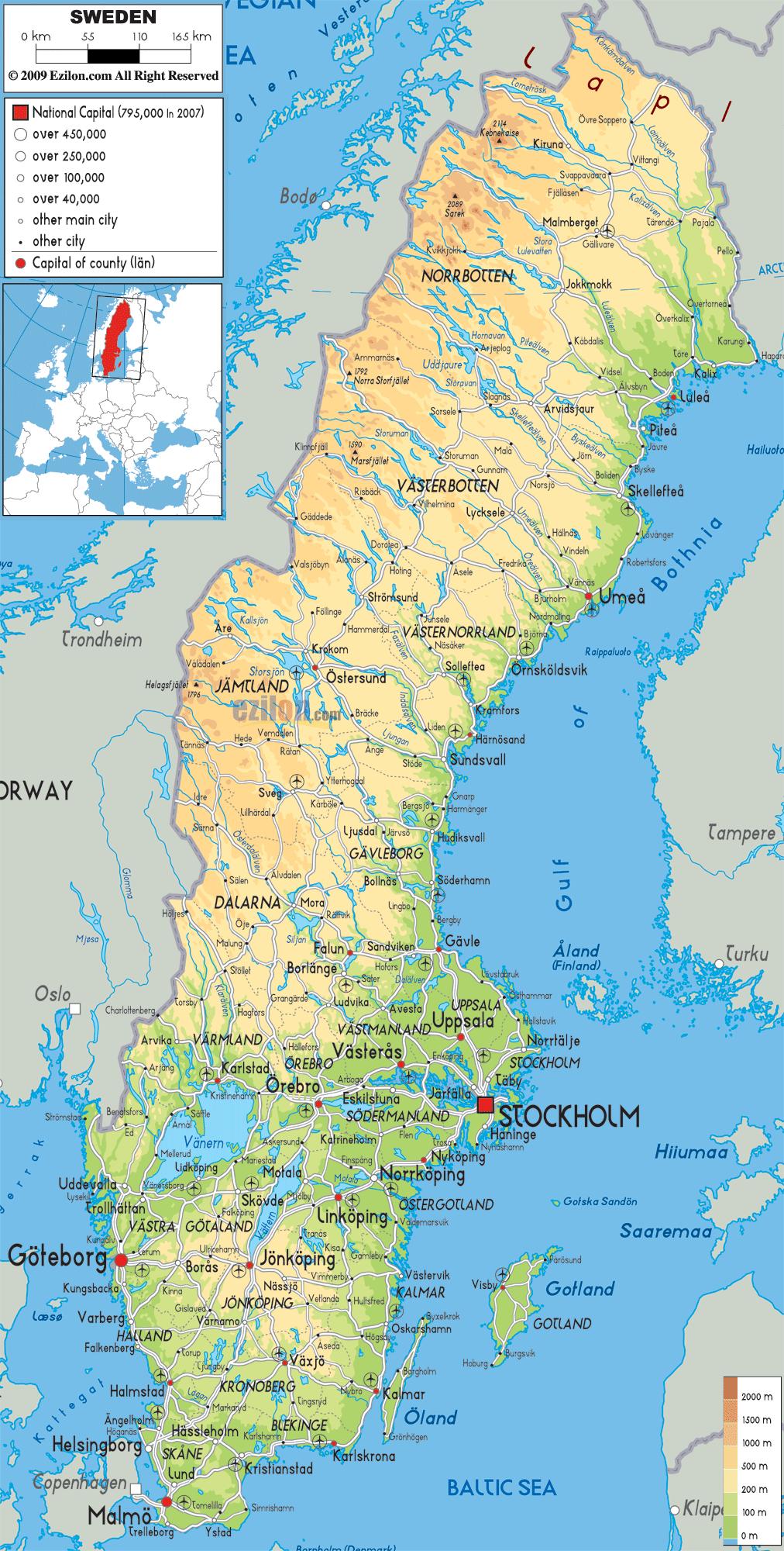 Svezia geografia cartina - mappa Geografica della Svezia (Europa del