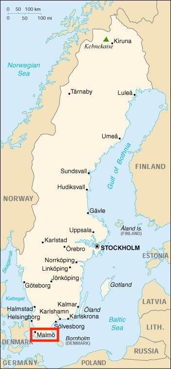 Svezia a malmo la mappa