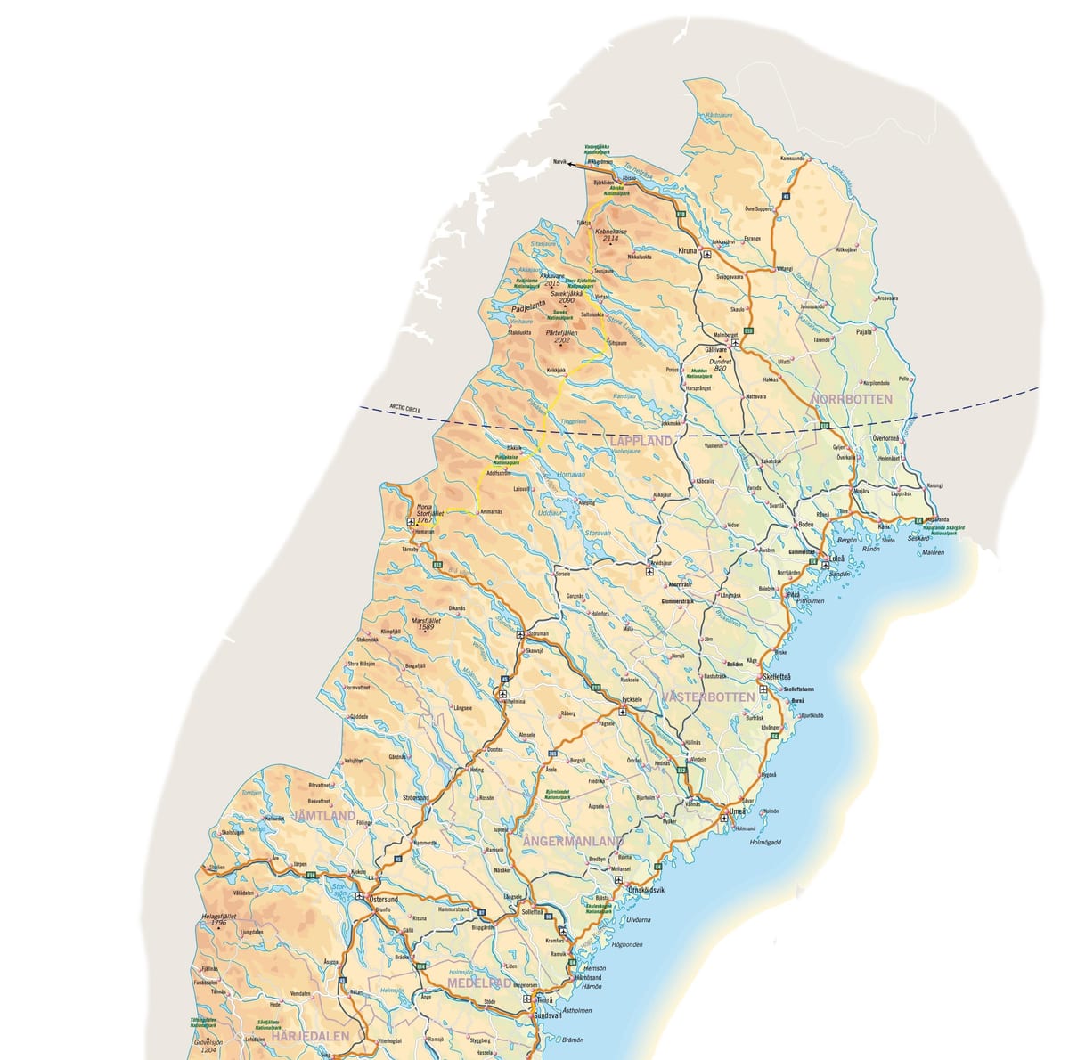 mappa del nord-Svezia