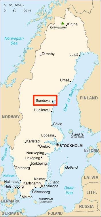 mappa di Sundsvall, Svezia