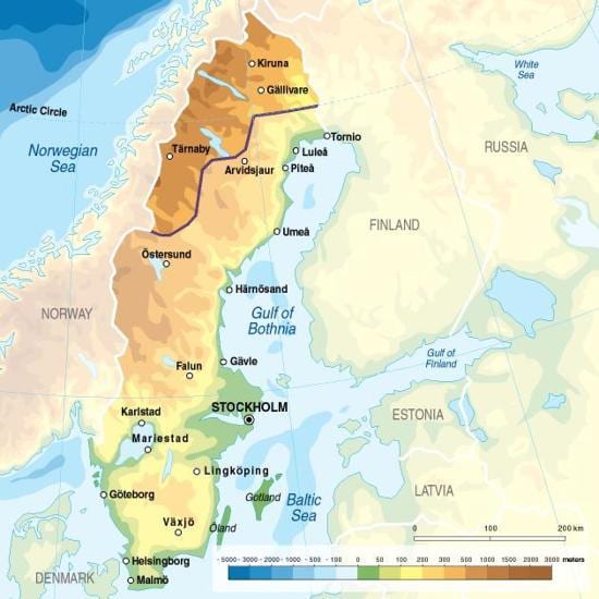 mappa di Svezia elevazione