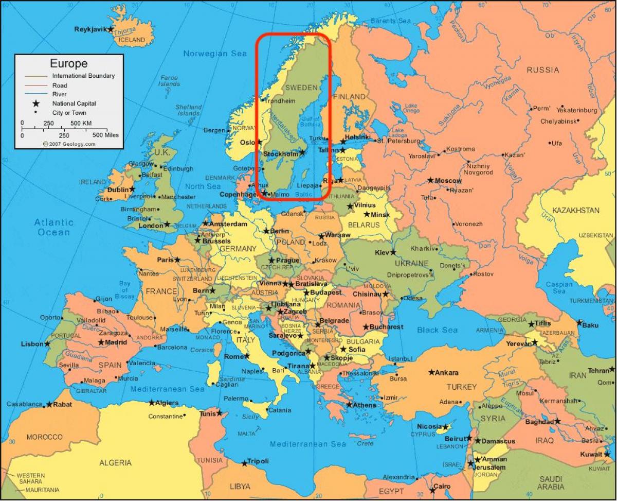 Svezia mappa dell'Europa - Cartina dell'Europa Svezia (Europa del Nord -  Europa)