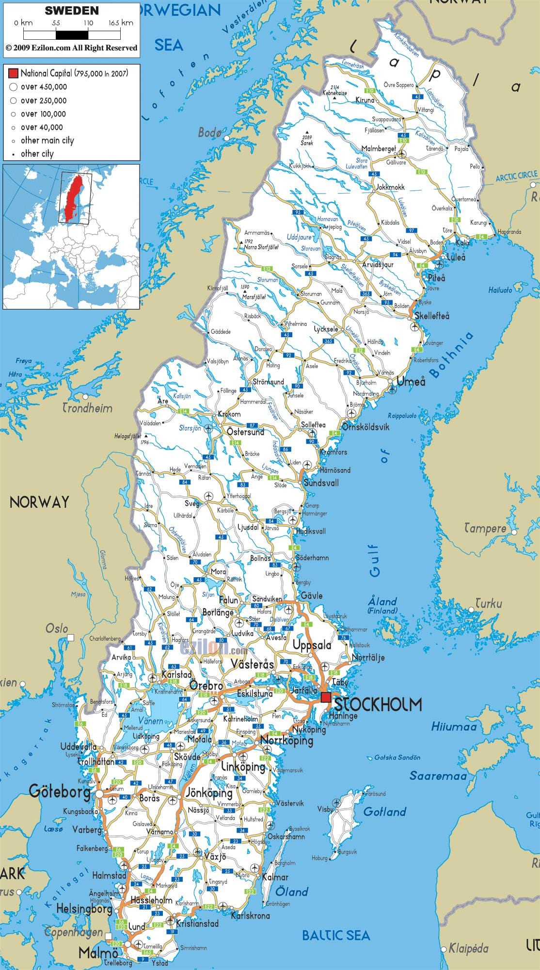 mappa stradale Svezia