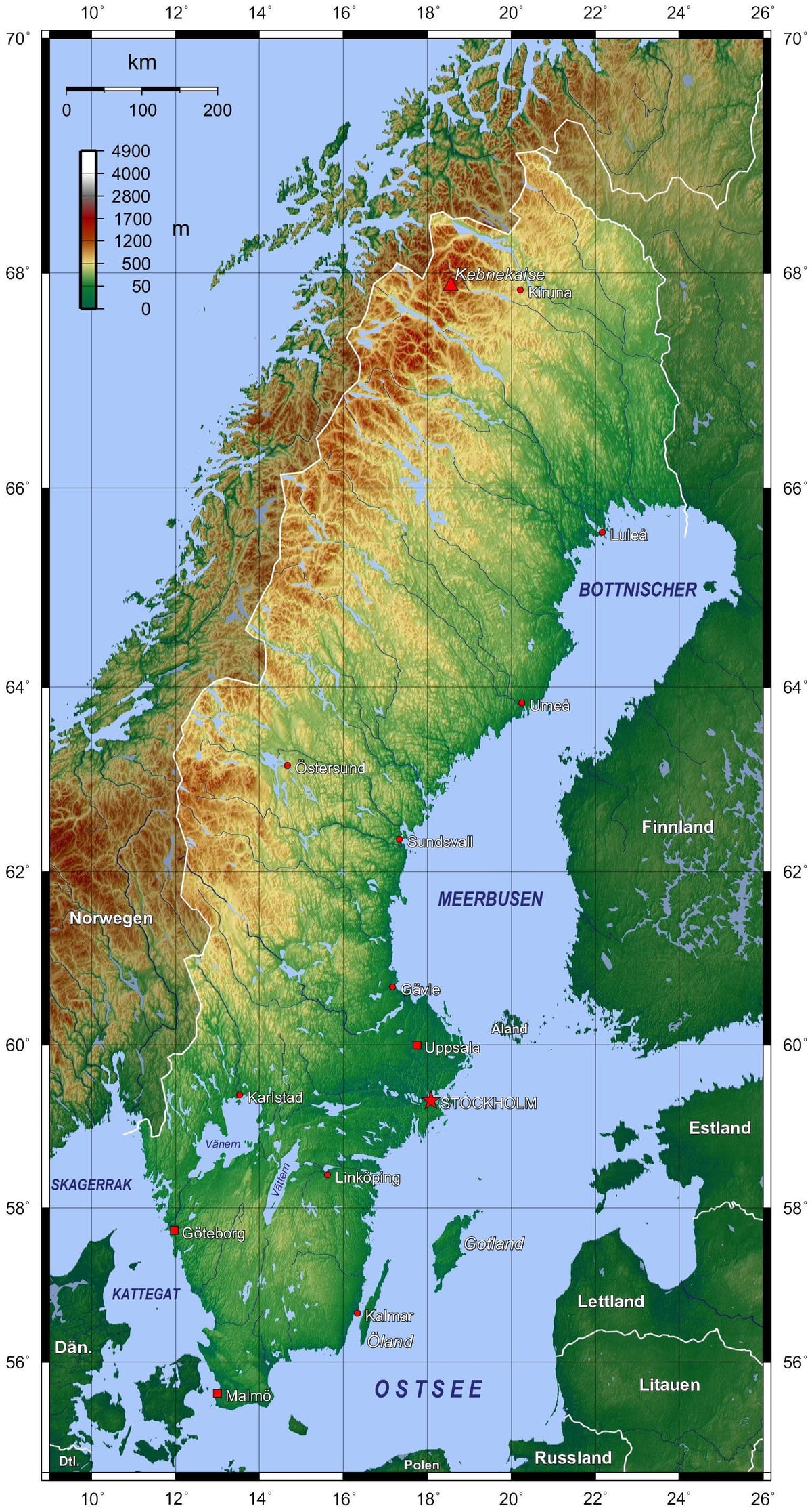 mappa topografica di Svezia