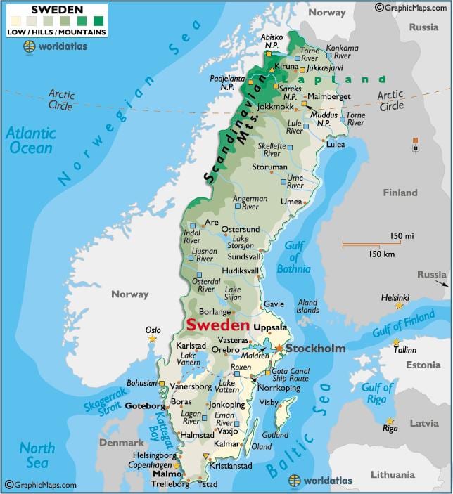 montagne in Svezia mappa