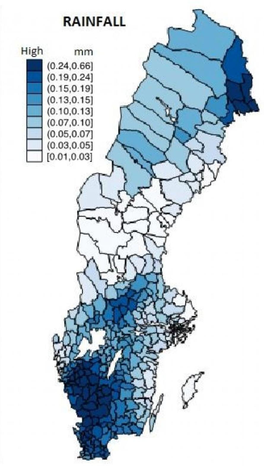 mappa di Svezia pioggia