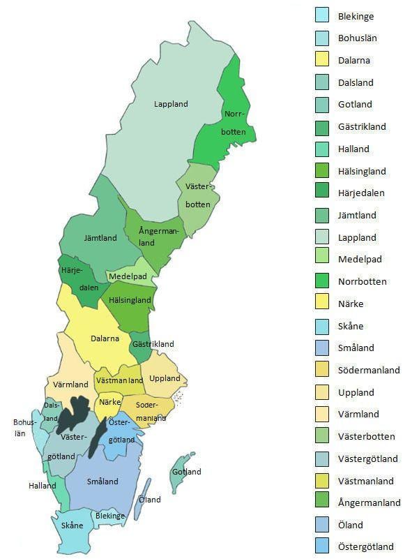mappa di Svezia province