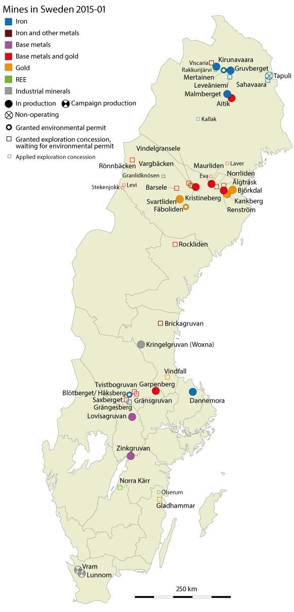mappa di Svezia risorse naturali