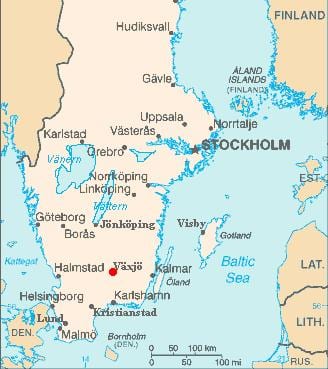 mappa di Vaxjo, Svezia